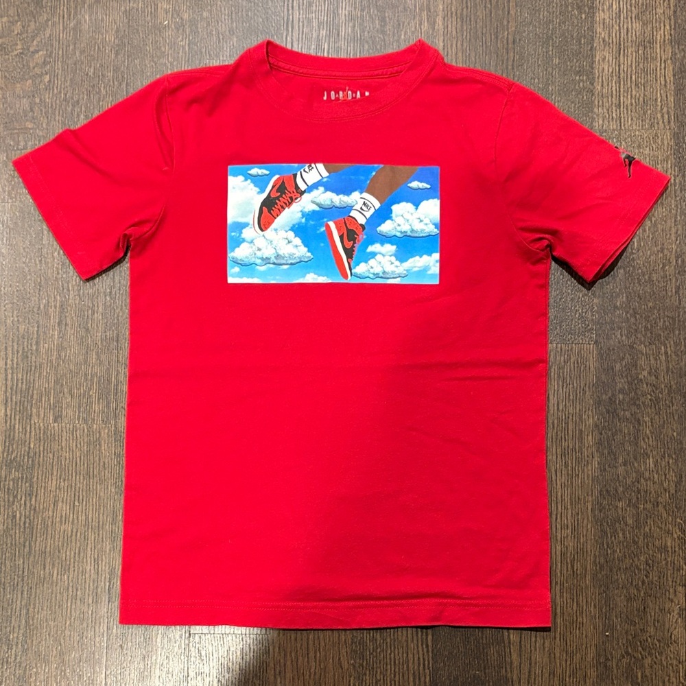 Jordan Kids Red Tee with Sky Graphic - Size Youth L - Immaculate